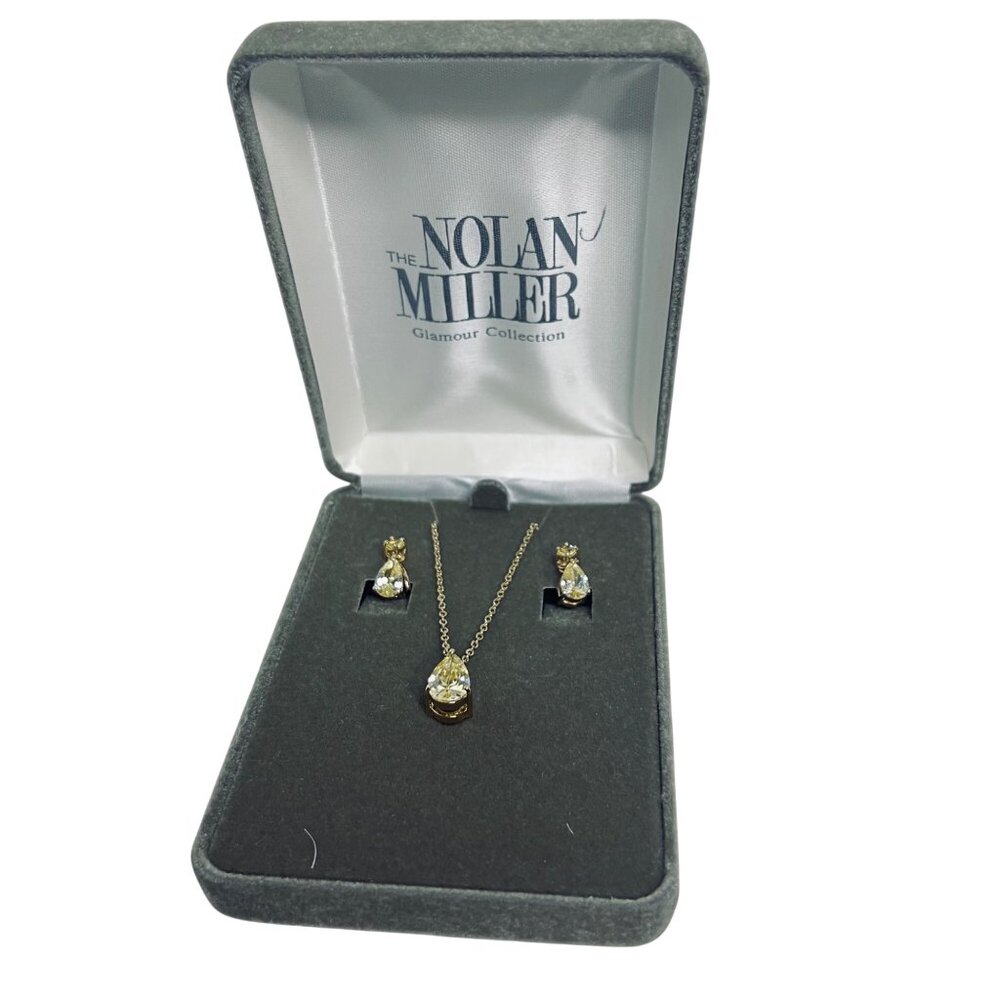 Nolan Miller Gold Tone Necklace And Clip On Earrings W/ Yellow Crystals (5971)